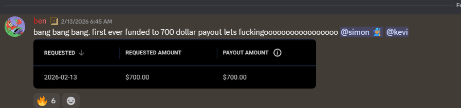 ben: first ever funded to $700 payout