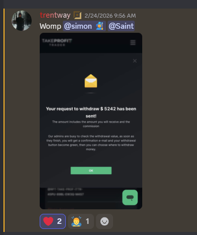trentway: Take Profit Trader $5,242 withdrawal request sent