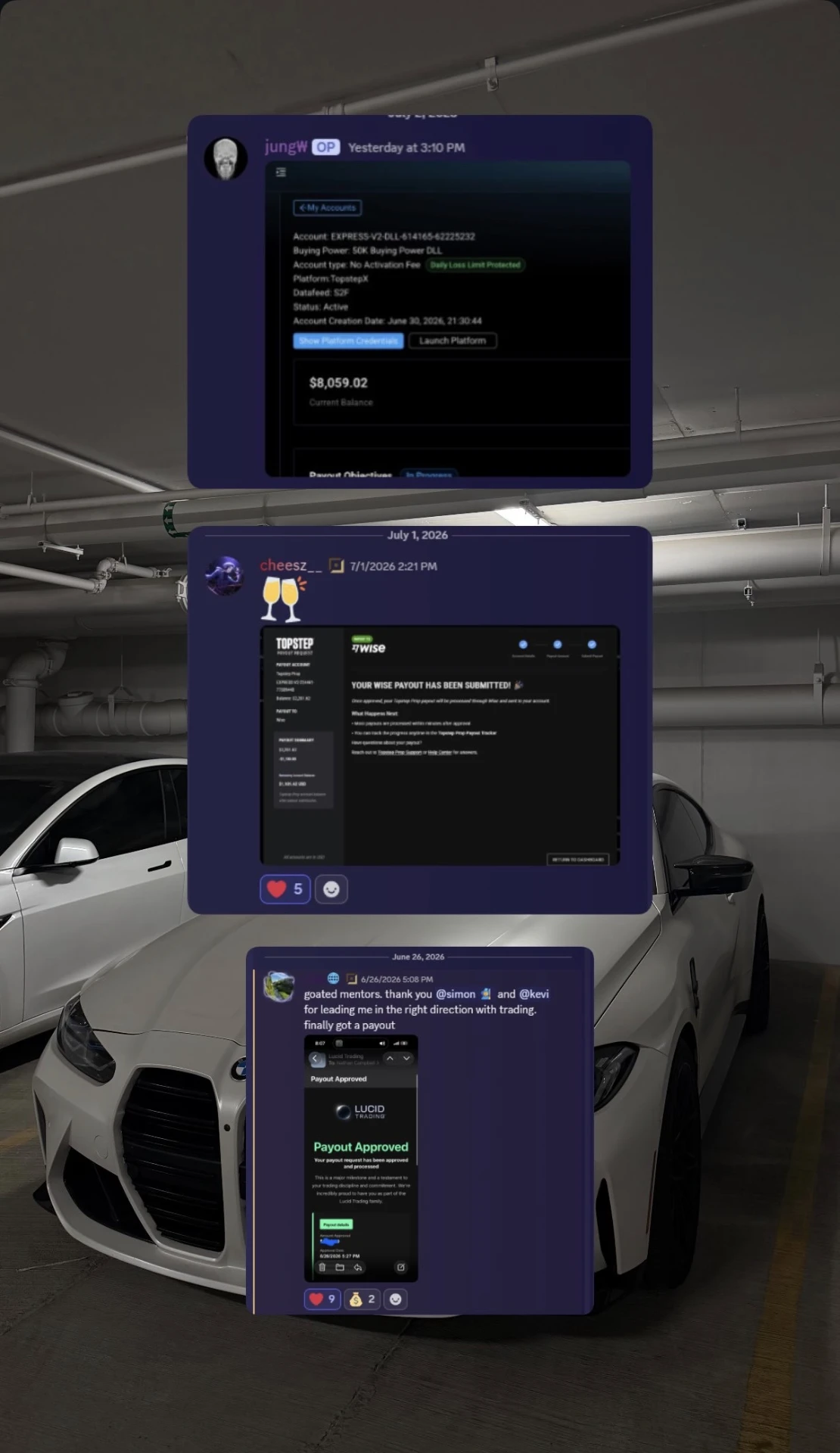 Discord wins: Topstep Express funded account balance and Wise payout submitted